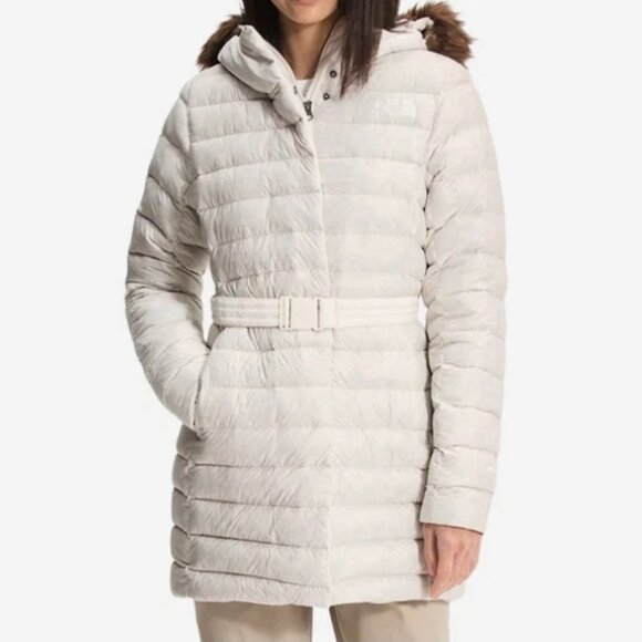 New Women's North Face Transverse Belted 550 Down Parka Size L White MSRP $375 - Picture 1 of 2